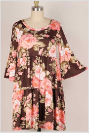 30 OR 37 PQ-A {Garden Surprise} Brown***SALE*** Floral Tiered Dress PLUS SIZE 1X 2X 3X
