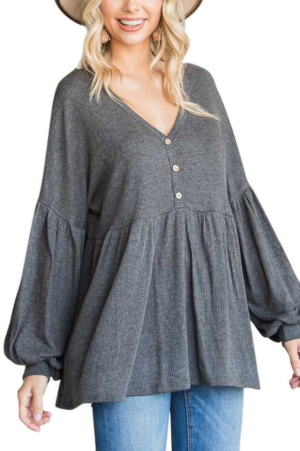 30 OR 36 SLS-G {Talk Of The Town} Charcoal***SALE*** Babydoll Ribbed Top PLUS SIZE 1X 2X 3X