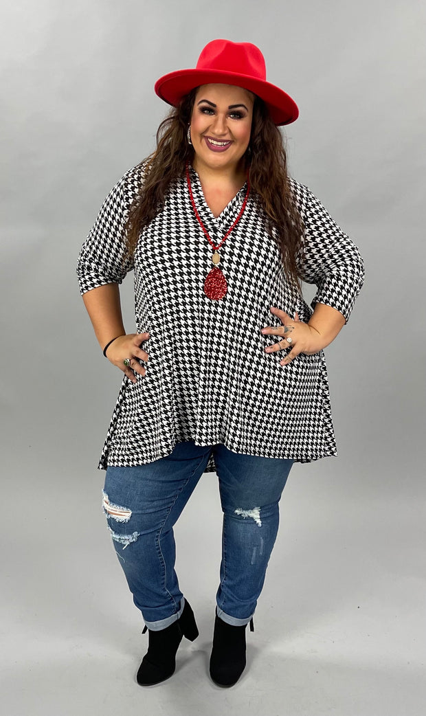 12 PLS-D {Mad About You} Black/White Houndstooth Tunic PLUS SIZE 1X 2X 3X