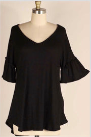 49 SSS-A {Forever Fling} Black Waffle Knit Bell Sleeve Top PLUS SIZE XL 2X 3X