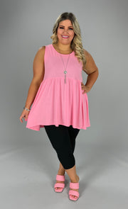 78 SV-A {Never Better} Bright Pink Sleeveless Babydoll Top PLUS SIZE 1X 2X 3X