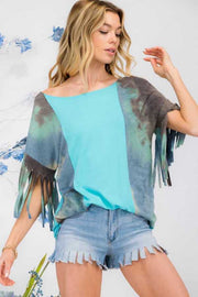 69 CP-A {Learn To Fly} Mint Top W/Fringe Sleeves PLUS SIZE 1X 2X 3X