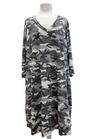 30 PQ-R {Keep Looking Forward} ***SALE***Grey Camo V-Neck Dress EXTENDED PLUS SIZE 3X 4X 5X