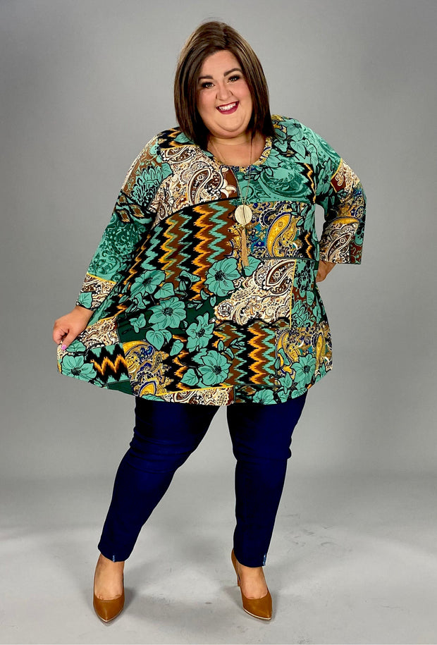 51 PQ-R {What A Find} Green Floral Paisley Print Top EXTENDED PLUS SIZE 3X 4X 5X