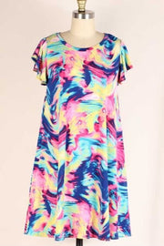 75 PSS-A {Good Taste} ***SALE*** Pink/Blue/Multi Swirl Print Dress PLUS SIZES 1X 2X 3X