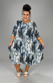 15 PLS-C {Waterfall} Blue Aztec Water Color Dress EXTENDED PLUS SIZE 3X 4X 5X