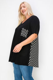 15 CP-E {Just Be Sure} Black Polka Dot V-Neck Top EXTENDED PLUS SIZE 3X 4X 5X