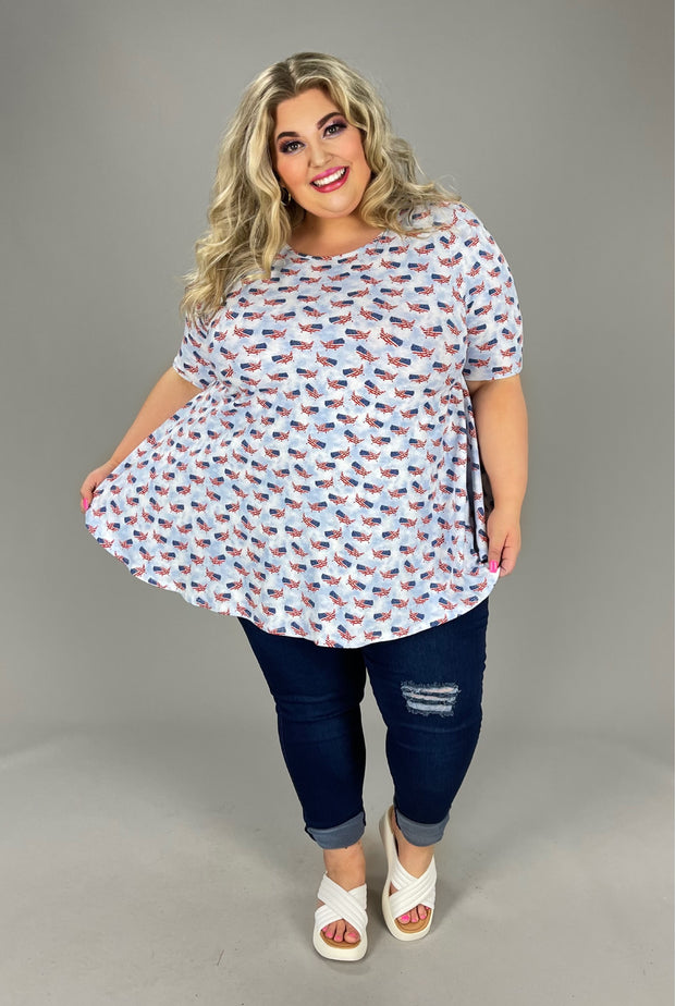 88 PSS-E {Living In America} Lt. Blue Top W/Flags EXTENDED PLUS SIZE 3X 4X 5X***SALE***