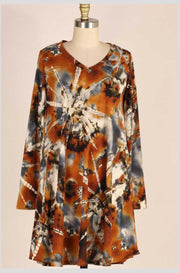PLS-C {Right About You} Mustard & Grey Printed Dress PLUS SIZE 1X 2X 3X ***FLASH SALE***