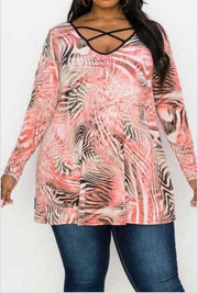 27 CP-E {Zoned For Beauty} Pink Print Criss-Cross Tunic EXTENDED PLUS SIZE 4X 5X 6X***FLASH SALE***