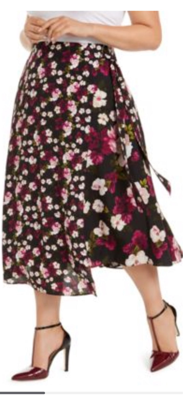 BT-Z  M-109 [Calvin Klein} Black Floral Wrap Skirt Retail €99.50 PLUS SIZE 14W 16W 18W 20W 22W ***FLASH SALE***