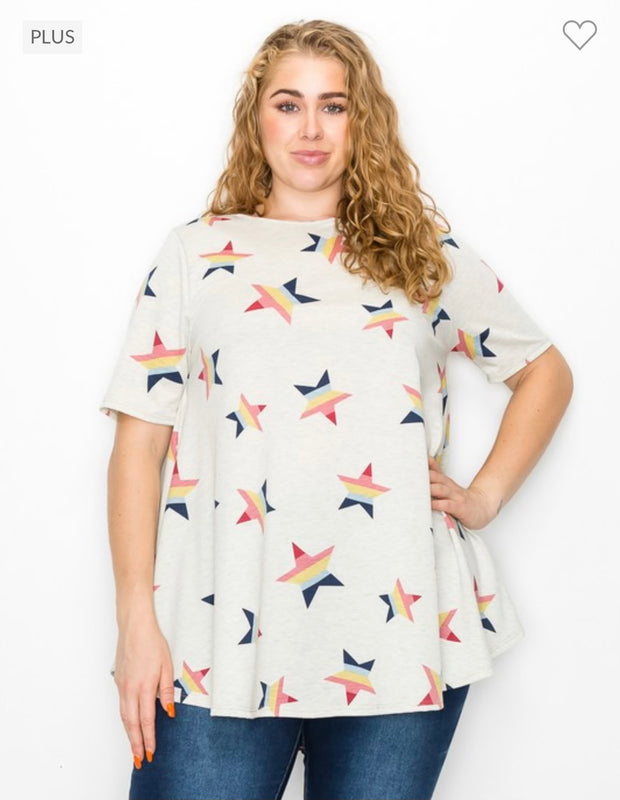 30 PSS-O {Cookout Style} Beige Star Printed Tunic PLUS SIZE 1X 2X 3X***SALE***