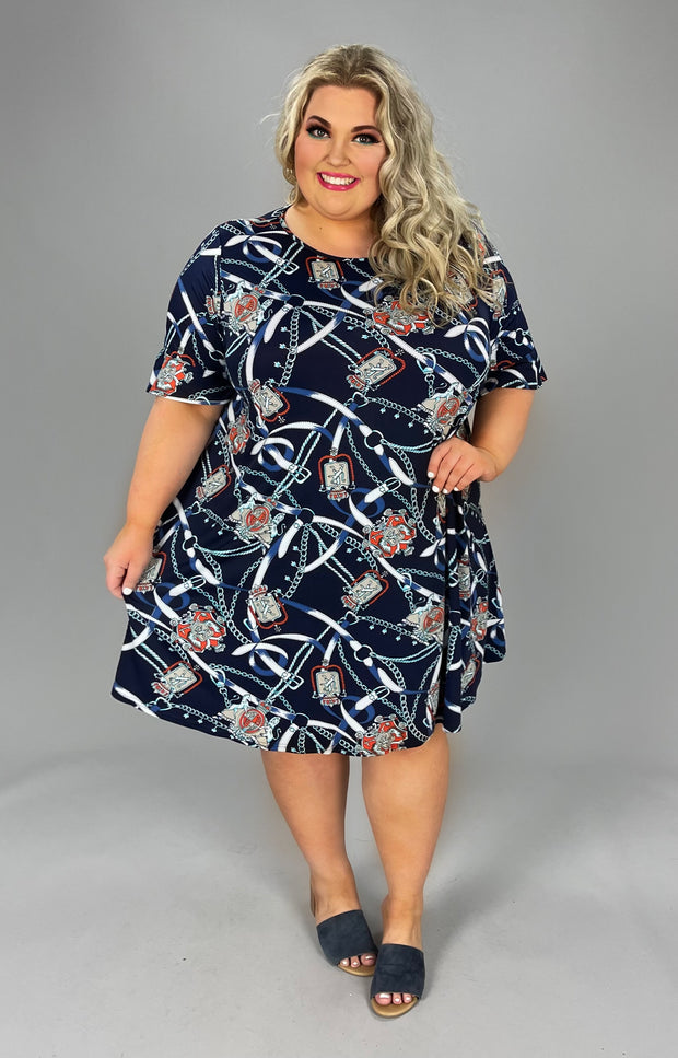 78 PSS-F {Making Connections} Navy ***SALE***Chain Print Dress EXTENDED PLUS SIZES 3X 4X 5X
