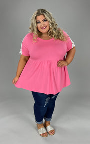 36 SD-B {Something Special} PINK ***SALE***Babydoll Lace Sleeve Top PLUS SIZE 1X 2X 3X