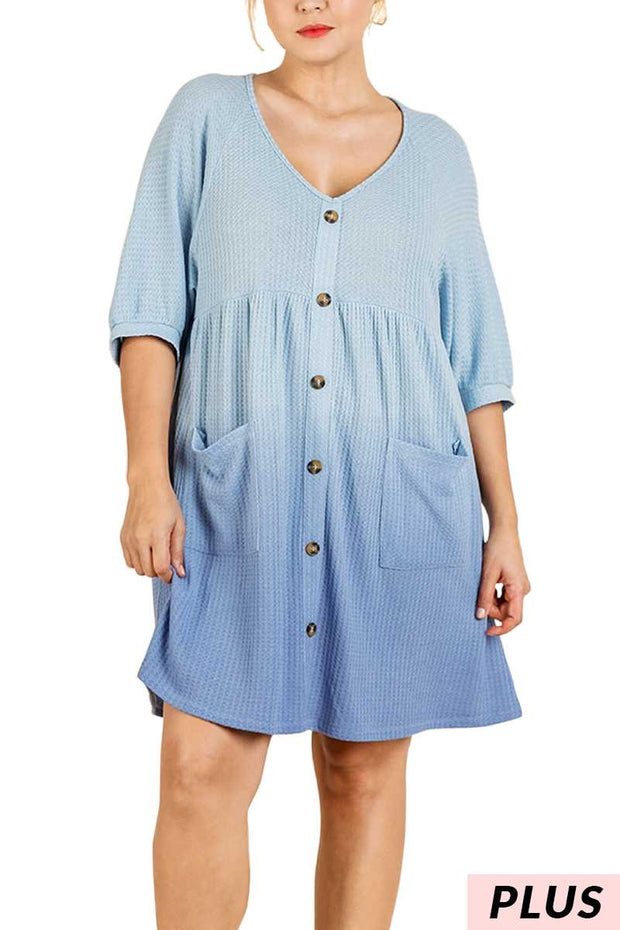 PSS-E {Atmosphere} "UMGEE" Sale! Blue Gradient Babydoll Dress PLUS SIZE XL 1X 2X