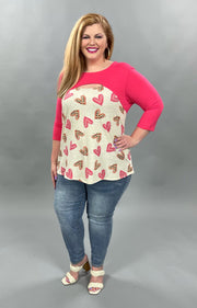 47 GT-A {Falling In Love} Pink Oatmeal Heart Print Graphic PLUS SIZE XL 2X 3X