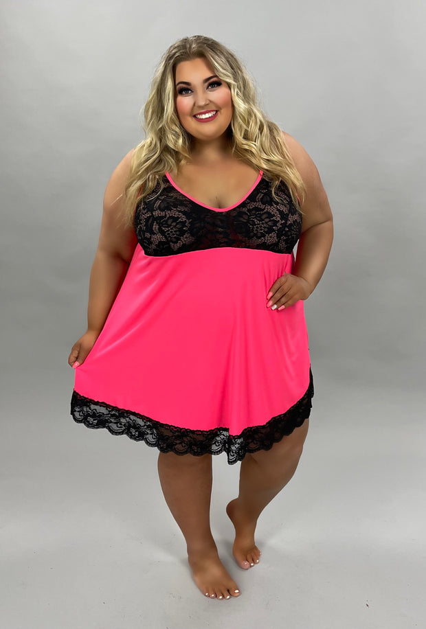 29 OR BT-B {You're All Mine} Pink Black Lace Chest Lingerie Gown CURVY BRAND EXTENDED PLUS SIZE 1X 2X 3X 4X 5X 6X