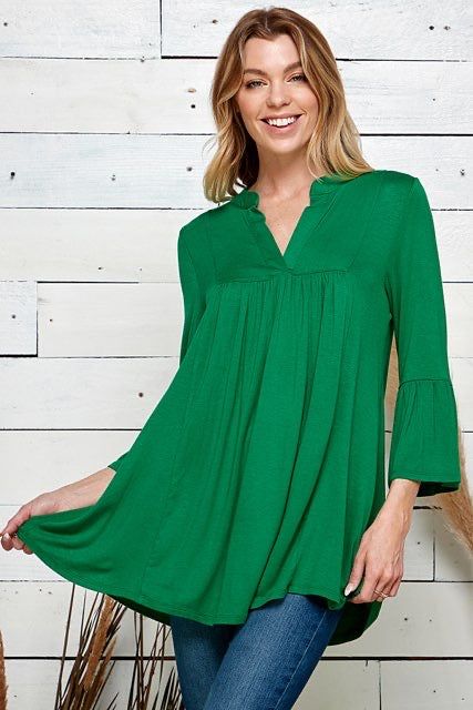 93 SQ-A {Loud and Clear} Kelly Green V-Neck Tunic  PLUS SIZE 1X 2X 3X
