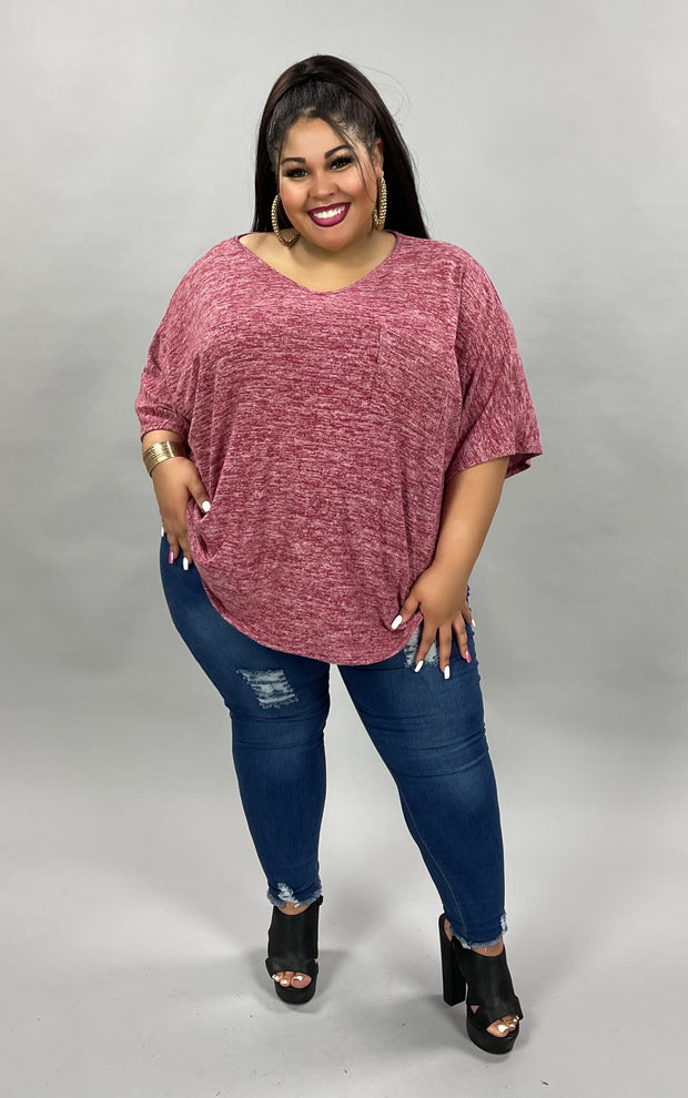 33 PSS-B {Trendy You} Red Marbled Soft***FLASH SALE*** Knit Top With Pocket PLUS SIZE 1X 2X 3X