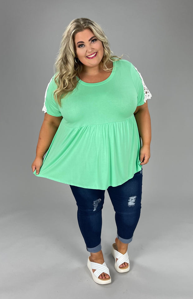 36 SD-A {Something Special} Mint ***SALE***Babydoll Lace Sleeve Top PLUS SIZE 1X 2X 3X