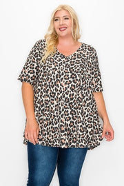23 PSS-A {Took My Turn} Leopard Print V-Neck Top EXTENDED PLUS SIZE 3X 4X 5X