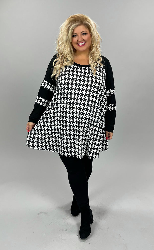 31 OR 38-CP-E {Be Fabulous}***SALE*** Hound Tooth Tunic Black/White Extended Plus 4X 5X 6X