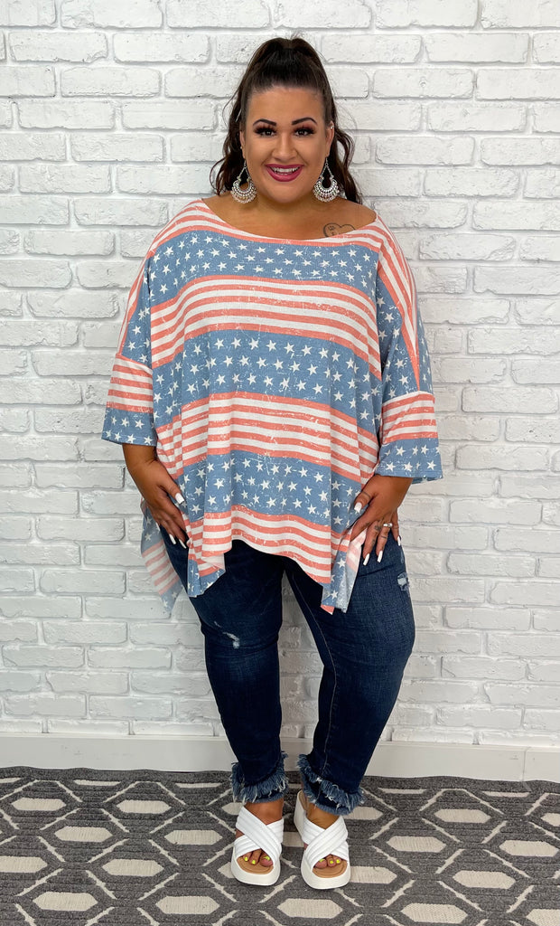 FLASH SALE!! 72 GT-A {Proud To Be}  Striped Flag Graphic Tee Plus Size 1X 2X 3X