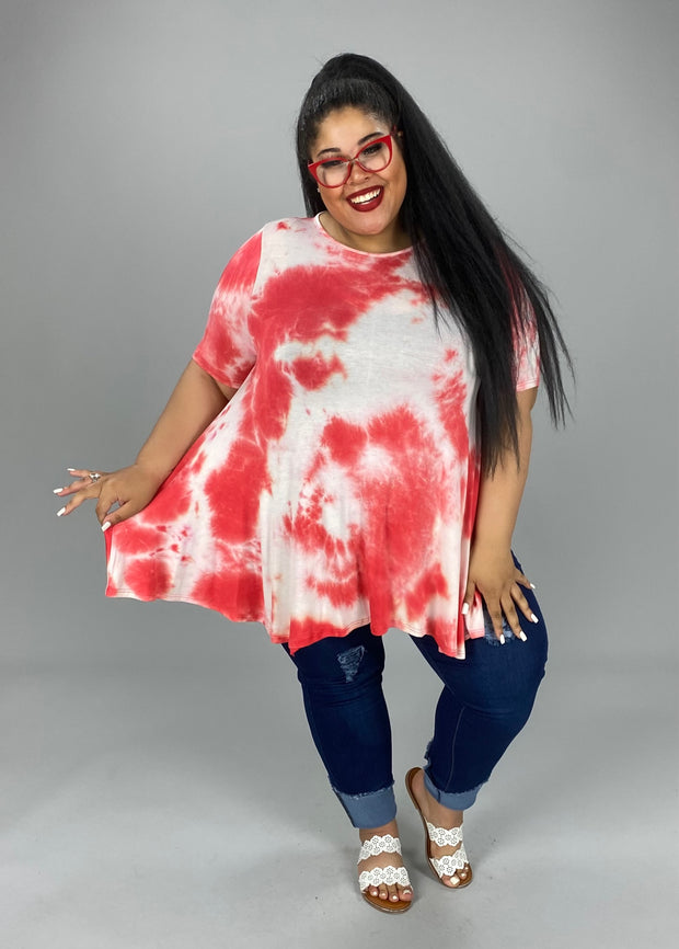 89 PSS-K {Once Upon A Time} ***SALE***Red Tie Dye Top PLUS SIZE 1X 2X 3X