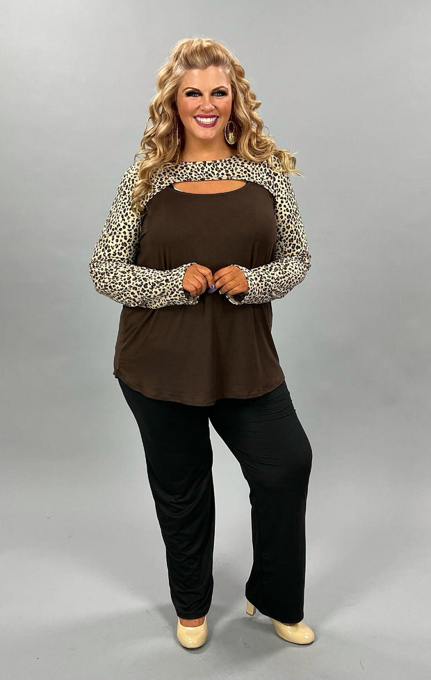 92 CP-B {All Attention} BROWN Top Leopard Keyhole PLUS SIZE 1X 2X 3X