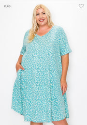 34 PSS-E {What A Girl Wants} Mint Animal Print V-Neck Dress EXTENDED PLUS SIZE 3X 4X 5X