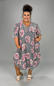 85 PSS-C {Get Away} Gray Floral Print V-Neck Dress EXTENDED PLUS SIZE 3X 4X 5X