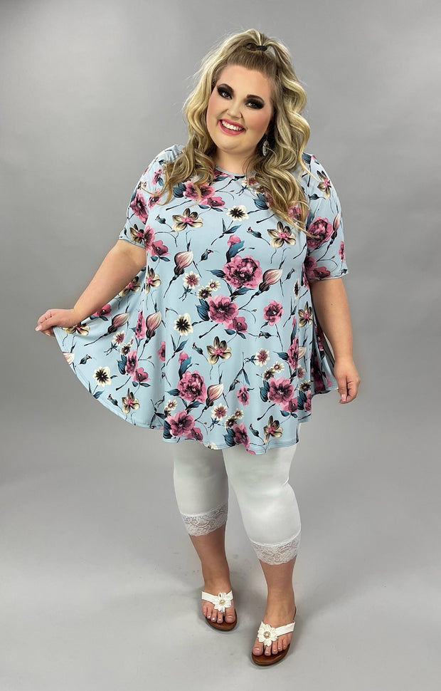 88 PSS-H {Perfect Feeling} ***SALE***Baby Blue Floral Top EXTENDED PLUS SIZE 3X 4X 5X