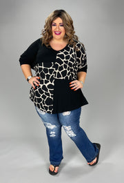 20 OR 25 CP-A {Center Of Attention}  Black Giraffe Print V-Neck Top CURVY BRAND!! EXTENDED PLUS SIZE 3X 4X 5X 6X ***FLASH SALE***