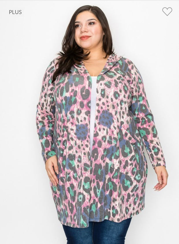 52 OT-Y {Always In The Know} Multi-Color Cardigan w/Hood CURVY BRAND!!! EXTENDED PLUS SIZE 3X 4X 5X 6X