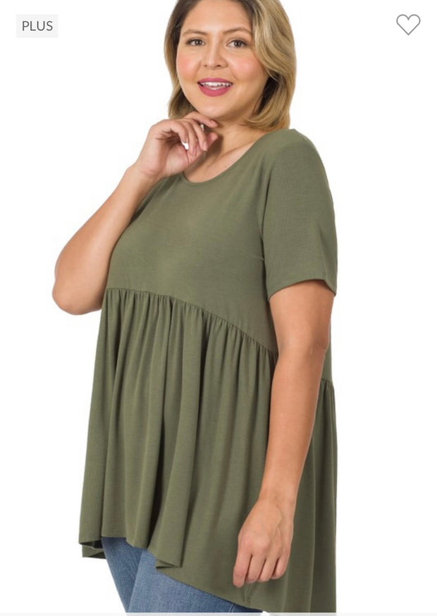 52 or 43 SSS-K [Feeling The Love} Light  Olive Babydoll Tunic PLUS SIZE 1X 2X 3X