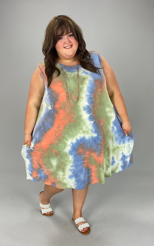 99 SV-A {Saturday Surf} Olive/Coral/Navy Tie Dye Top SALE!! EXTENDED PLUS SIZES 3X 4X 5X