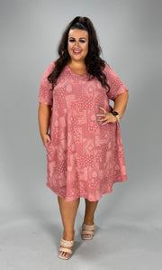 34 PSS- G {EasyTo See} Dusty Red Paisley V-Neck Dress EXTENDED PLUS SIZE 3X 4X 5X