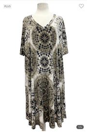 61 PSS-A {Something To See} Taupe Starburst Print Dress EXTENDED PLUS SIZE 3X 4X 5X