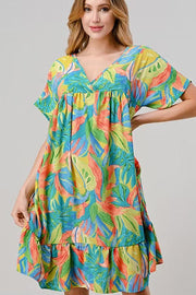 85 PSS-D {Leaves In The Breeze} Lemon***SALE*** Lime Printed Dress PLUS SIZE 1X 2X 3X