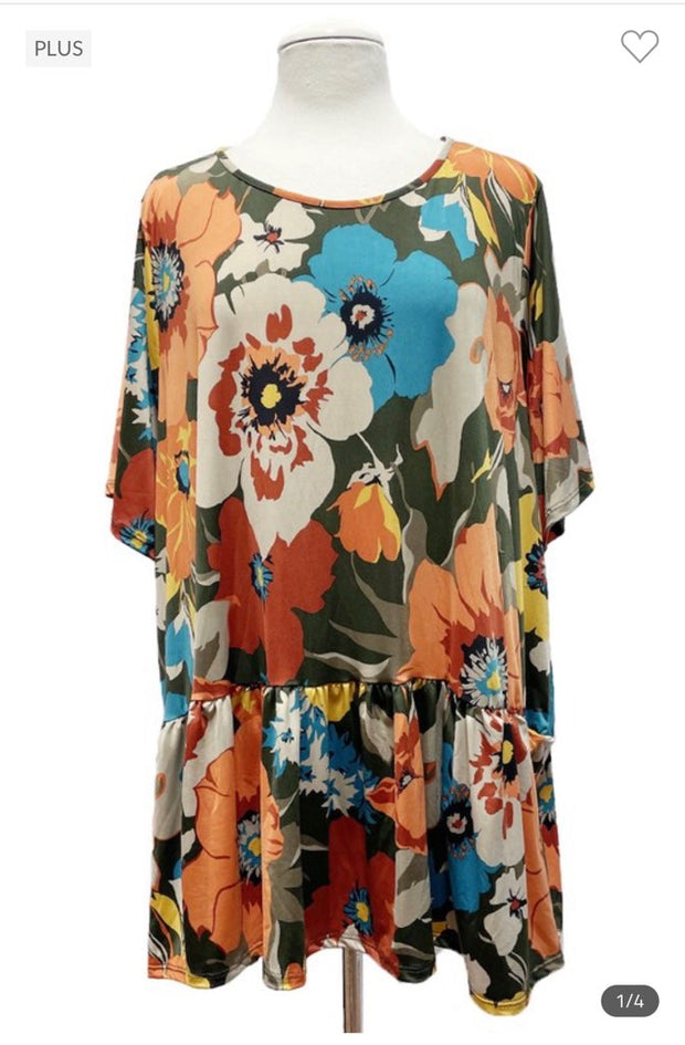 92 PSS-D {Blooms For The Lady} Orange Floral Top EXTENDED PLUS SIZE 3X 4X 5X  *** FLASH SALE***