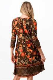 60 PQ-A {Call Me Pretty} Brown Floral Print Dress PLUS SIZE 1X 2X 3X