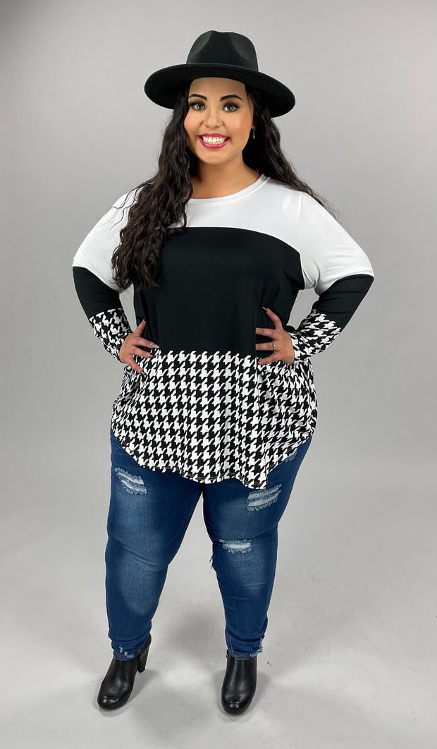 14 OR 25 CP-G {Cute For You} Ivory/Black Houndstooth Top CURVY BRAND!! EXTENDED PLUS SIZE 3X 4X 5X 6X