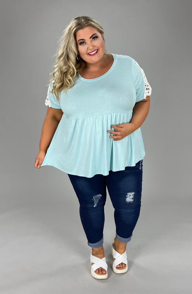 36 SD-C {Something Special} BLUE ***SALE***Babydoll Lace Sleeve Top PLUS SIZE 1X 2X 3X