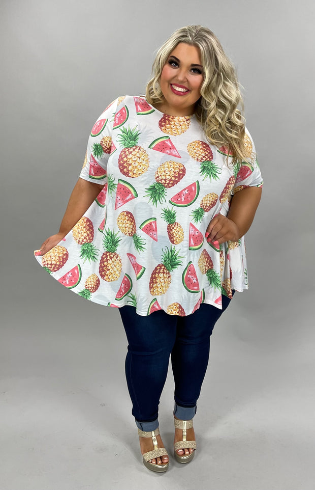 88 PSS-A {Summer Arrives} Off White ***FLASH SALE***Fruit Print Top EXTENDED PLUS SIZE 3X 4X 5X