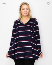 96 PLS-Z {Read Between The Lines} Navy Striped Top EXTENDED PLUS SIZE 3X 4X 5X