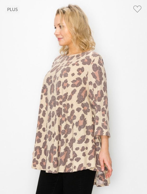 20 PQ-A {Every Little Thing} Tan Leopard Print Top EXTENDED PLUS SIZE 3X 4X 5X