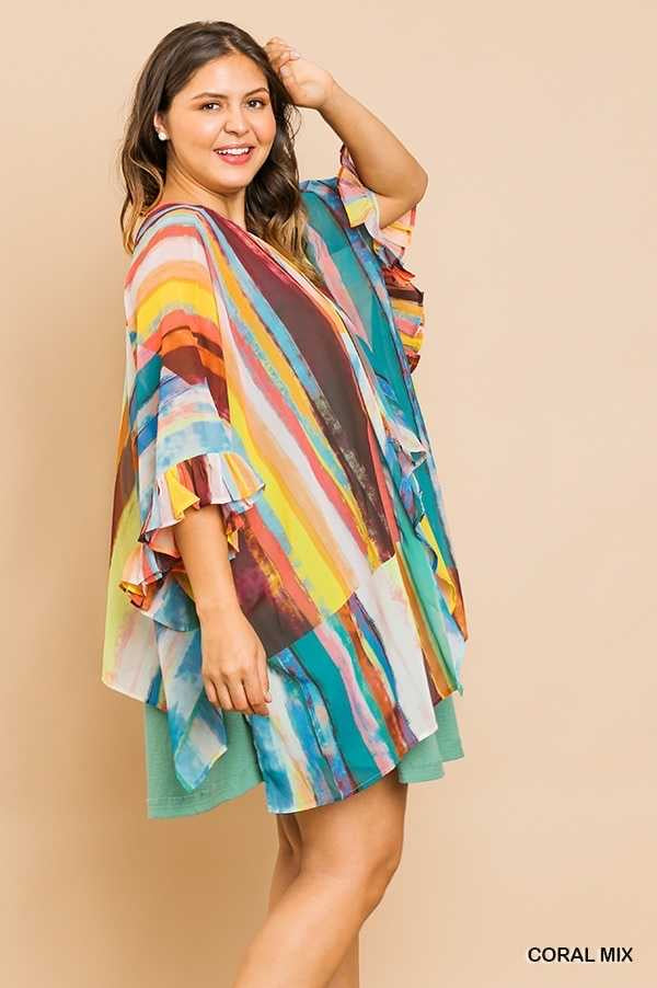 71 OT-B {Striped Fun} Sale UMGEE Multi-Color Kimono Plus Size XL 1XL 2XL