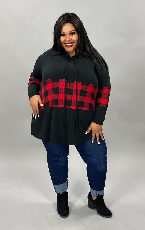 18 OR 57 HD-C {Doing It Right} Black/Red Plaid***FLASH SALE*** Hoodie CURVY BRAND!! EXTENDED PLUS SIZE 3X 4X 5X 6X