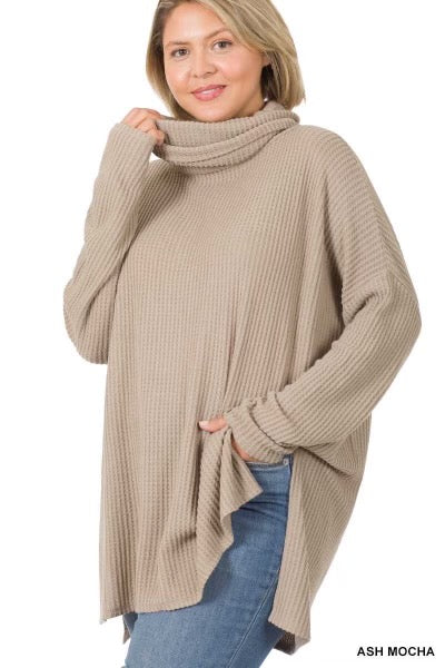 74 OR 57 SLS-M {A Must Have} Mocha Ribbed Turtleneck Top PLUS SIZE 1X 2X 3X***SALE***