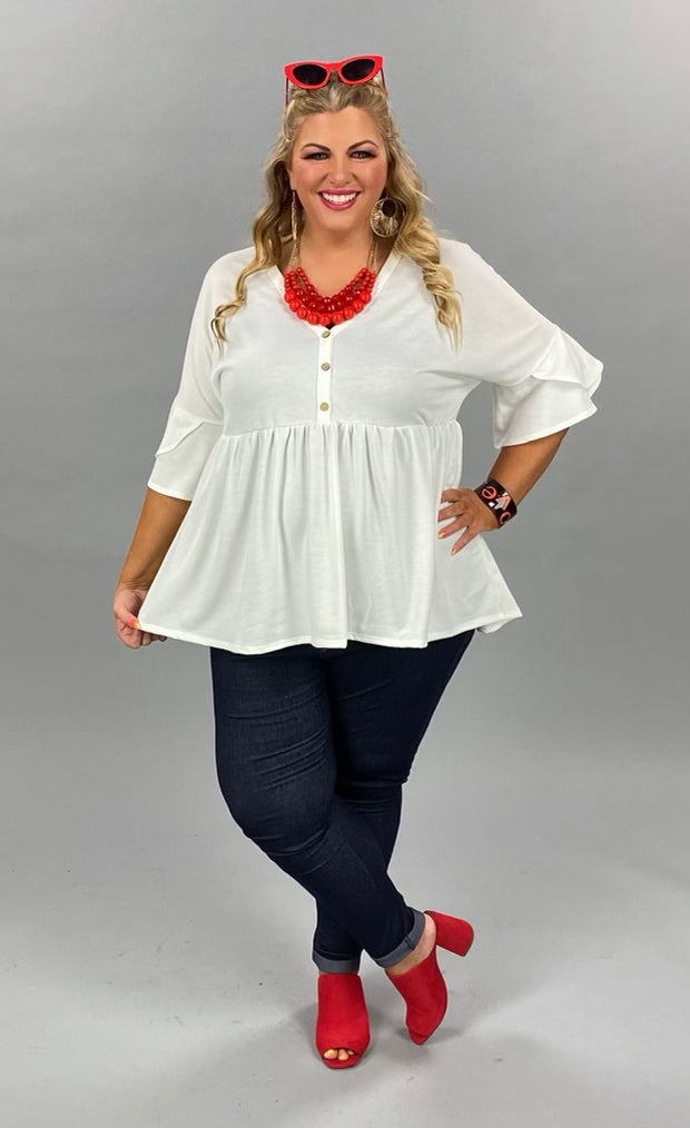 63 SQ-B {Brand New Day} SALE! Ivory Babyboll Top with Buttons PLUS SIZE XL 2X 3X